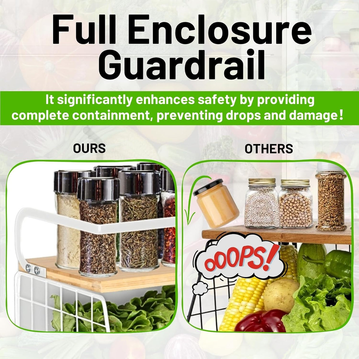 Magnetic Shelf for Fridge with Wood Lid, Fruit Potato and Onion Storage Bins, Pantry Organizers & Storage, Large Container Magnetic Spice Rack for Refrigerator, Kitchen Counter, Cabinet