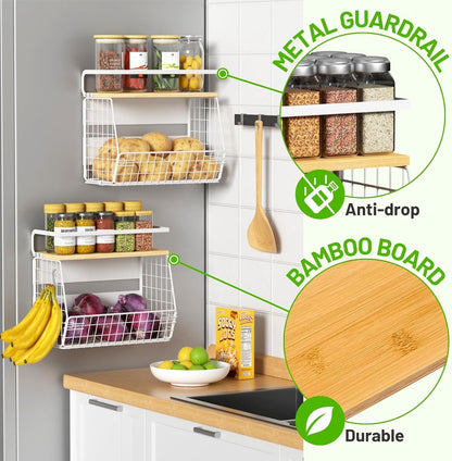 Magnetic Shelf for Fridge with Wood Lid, Fruit Potato and Onion Storage Bins, Pantry Organizers & Storage, Large Container Magnetic Spice Rack for Refrigerator, Kitchen Counter, Cabinet