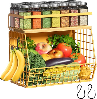 Magnetic Shelf for Fridge with Wood Lid, Fruit Potato and Onion Storage Bins, Pantry Organizers & Storage, Large Container Magnetic Spice Rack for Refrigerator, Kitchen Counter, Cabinet