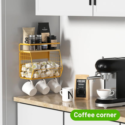 Magnetic Shelf for Fridge with Wood Lid, Fruit Potato and Onion Storage Bins, Pantry Organizers & Storage, Large Container Magnetic Spice Rack for Refrigerator, Kitchen Counter, Cabinet