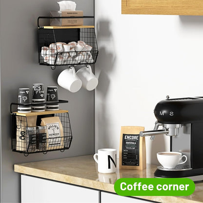 Magnetic Shelf for Fridge with Wood Lid, Fruit Potato and Onion Storage Bins, Pantry Organizers & Storage, Large Container Magnetic Spice Rack for Refrigerator, Kitchen Counter, Cabinet