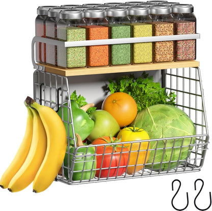 Magnetic Shelf for Fridge with Wood Lid, Fruit Potato and Onion Storage Bins, Pantry Organizers & Storage, Large Container Magnetic Spice Rack for Refrigerator, Kitchen Counter, Cabinet