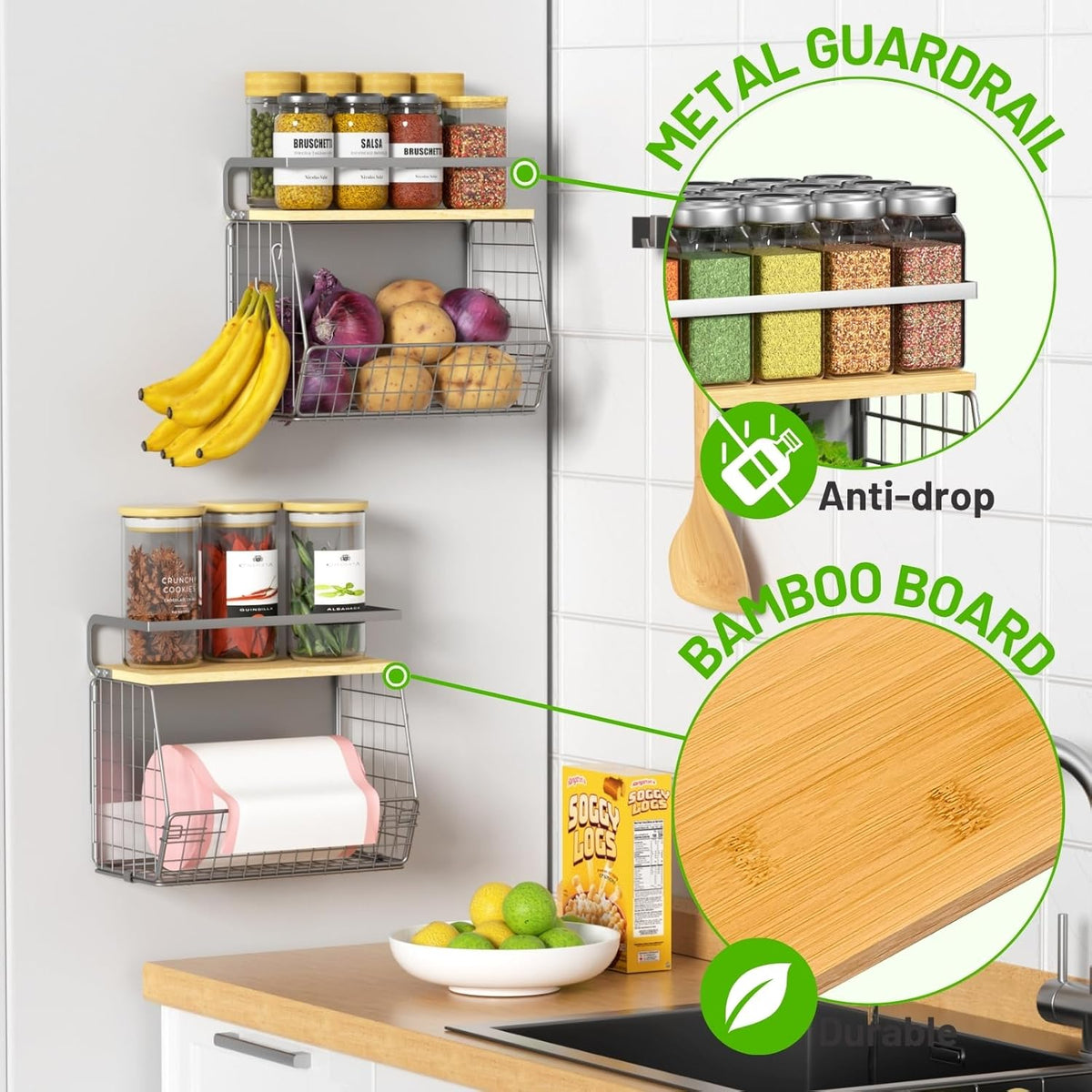 Magnetic Shelf for Fridge with Wood Lid, Fruit Potato and Onion Storage Bins, Pantry Organizers & Storage, Large Container Magnetic Spice Rack for Refrigerator, Kitchen Counter, Cabinet