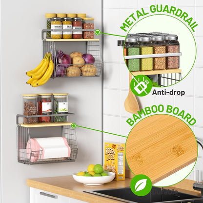 Magnetic Shelf for Fridge with Wood Lid, Fruit Potato and Onion Storage Bins, Pantry Organizers & Storage, Large Container Magnetic Spice Rack for Refrigerator, Kitchen Counter, Cabinet