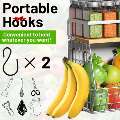 Magnetic Shelf for Fridge with Wood Lid, Fruit Potato and Onion Storage Bins, Pantry Organizers & Storage, Large Container Magnetic Spice Rack for Refrigerator, Kitchen Counter, Cabinet