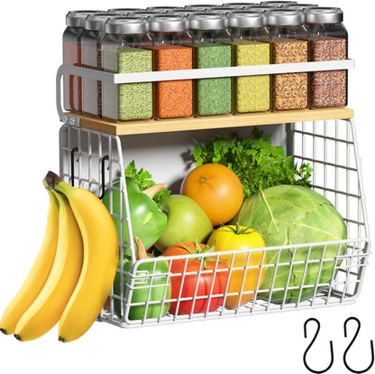 Magnetic Shelf for Fridge with Wood Lid, Fruit Potato and Onion Storage Bins, Pantry Organizers & Storage, Large Container Magnetic Spice Rack for Refrigerator, Kitchen Counter, Cabinet