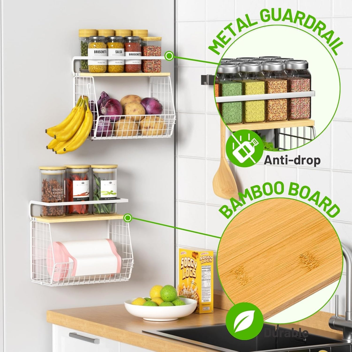 Magnetic Shelf for Fridge with Wood Lid, Fruit Potato and Onion Storage Bins, Pantry Organizers & Storage, Large Container Magnetic Spice Rack for Refrigerator, Kitchen Counter, Cabinet