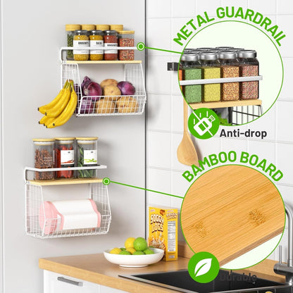 Magnetic Shelf for Fridge with Wood Lid, Fruit Potato and Onion Storage Bins, Pantry Organizers & Storage, Large Container Magnetic Spice Rack for Refrigerator, Kitchen Counter, Cabinet