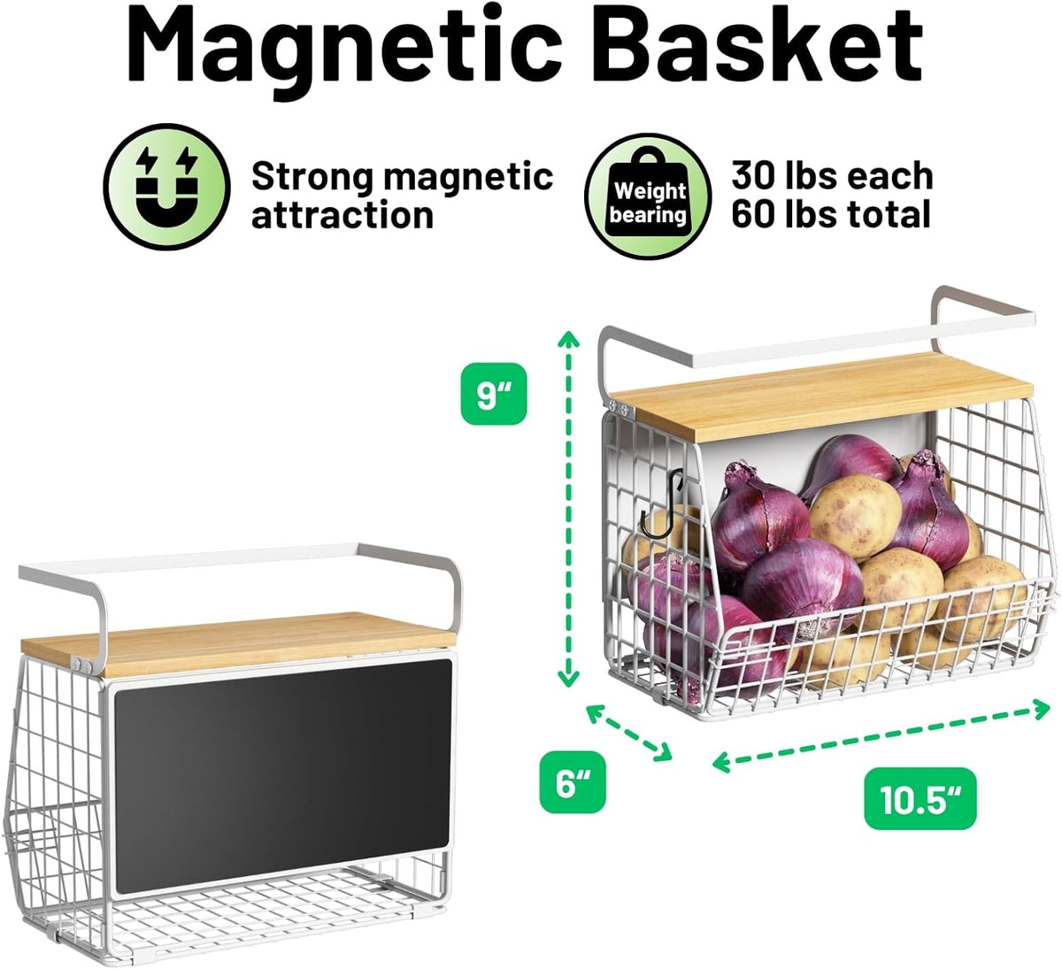 Magnetic Shelf for Fridge with Wood Lid, Fruit Potato and Onion Storage Bins, Pantry Organizers & Storage, Large Container Magnetic Spice Rack for Refrigerator, Kitchen Counter, Cabinet