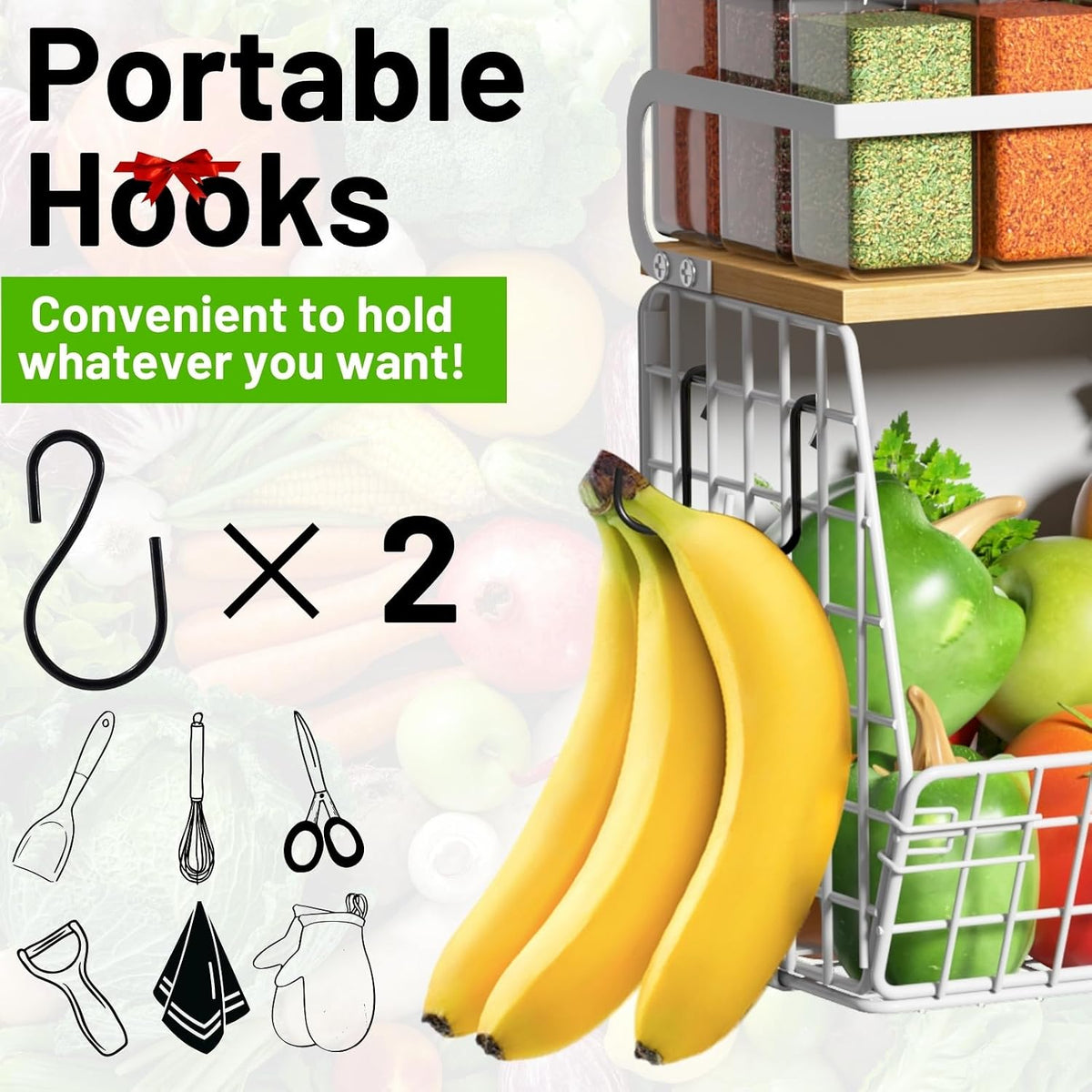 Magnetic Shelf for Fridge with Wood Lid, Fruit Potato and Onion Storage Bins, Pantry Organizers & Storage, Large Container Magnetic Spice Rack for Refrigerator, Kitchen Counter, Cabinet