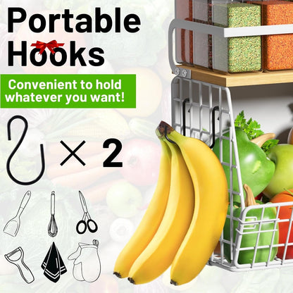 Magnetic Shelf for Fridge with Wood Lid, Fruit Potato and Onion Storage Bins, Pantry Organizers & Storage, Large Container Magnetic Spice Rack for Refrigerator, Kitchen Counter, Cabinet