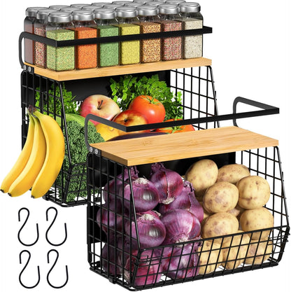 Magnetic Shelf for Fridge with Wood Lid, Fruit Potato and Onion Storage Bins, Pantry Organizers & Storage, Large Container Magnetic Spice Rack for Refrigerator, Kitchen Counter, Cabinet
