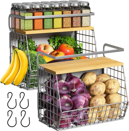 Magnetic Shelf for Fridge with Wood Lid, Fruit Potato and Onion Storage Bins, Pantry Organizers & Storage, Large Container Magnetic Spice Rack for Refrigerator, Kitchen Counter, Cabinet