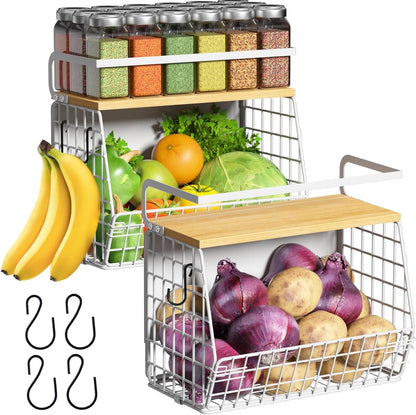 Magnetic Shelf for Fridge with Wood Lid, Fruit Potato and Onion Storage Bins, Pantry Organizers & Storage, Large Container Magnetic Spice Rack for Refrigerator, Kitchen Counter, Cabinet