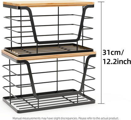 ALOCEO 2 Pack Storage Stackable Kitchen Laundry Organizers with Bamboo Top, Large Trash Bag Holder and Small Garbage Bag Dispenser for Countertop Organization
