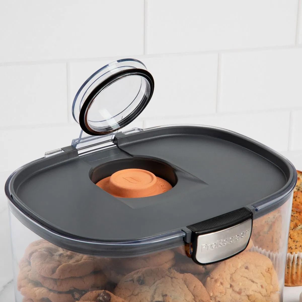 Progressive ProKeeper International Airtight Food Storage Container with Terracotta Disk for Freshness, Stackable & Dishwasher Safe, Ideal for Cookies, Baked Goods, & More 3 Quart