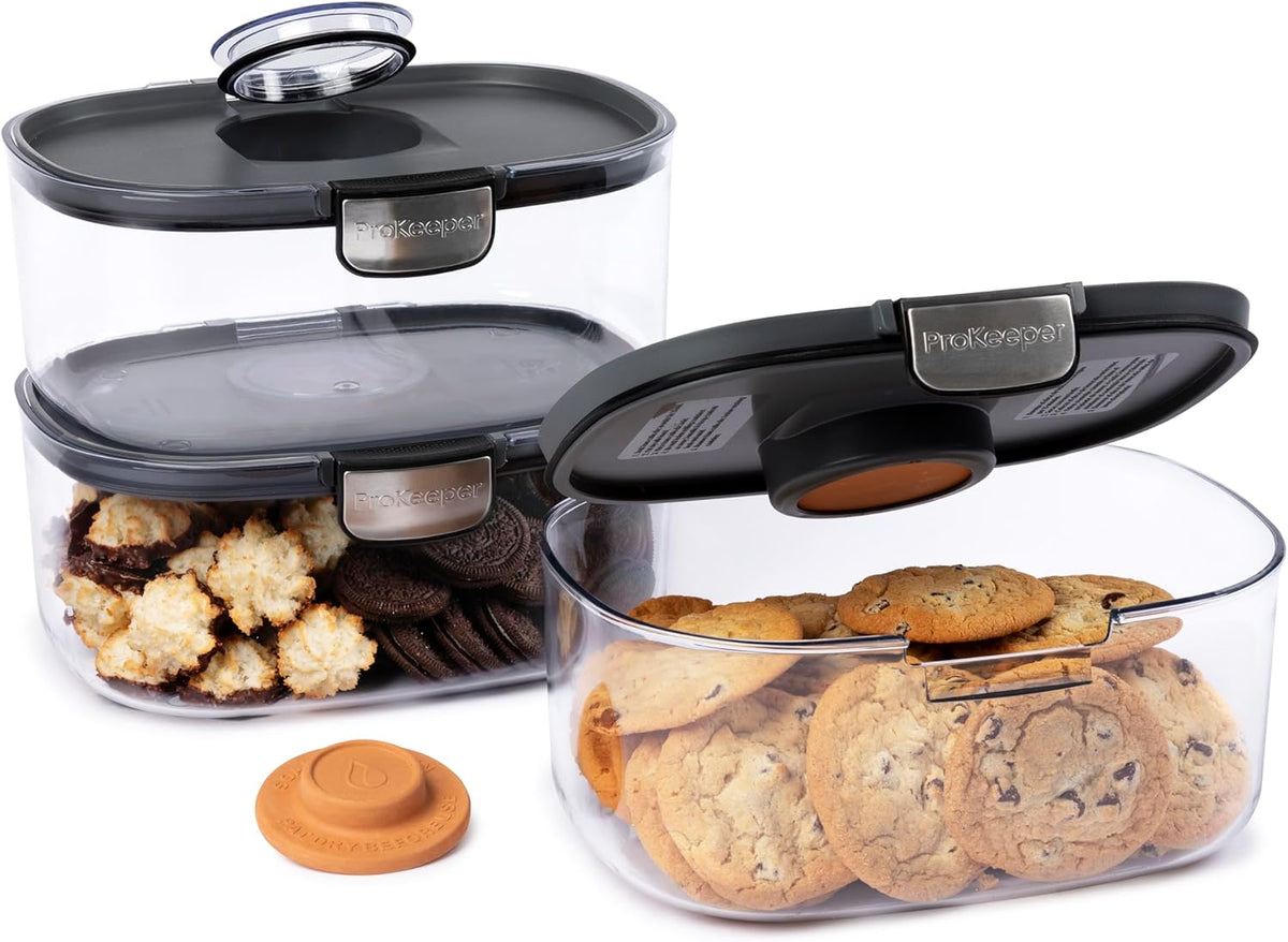 Progressive ProKeeper International Airtight Food Storage Container with Terracotta Disk for Freshness, Stackable & Dishwasher Safe, Ideal for Cookies, Baked Goods, & More 3 Quart