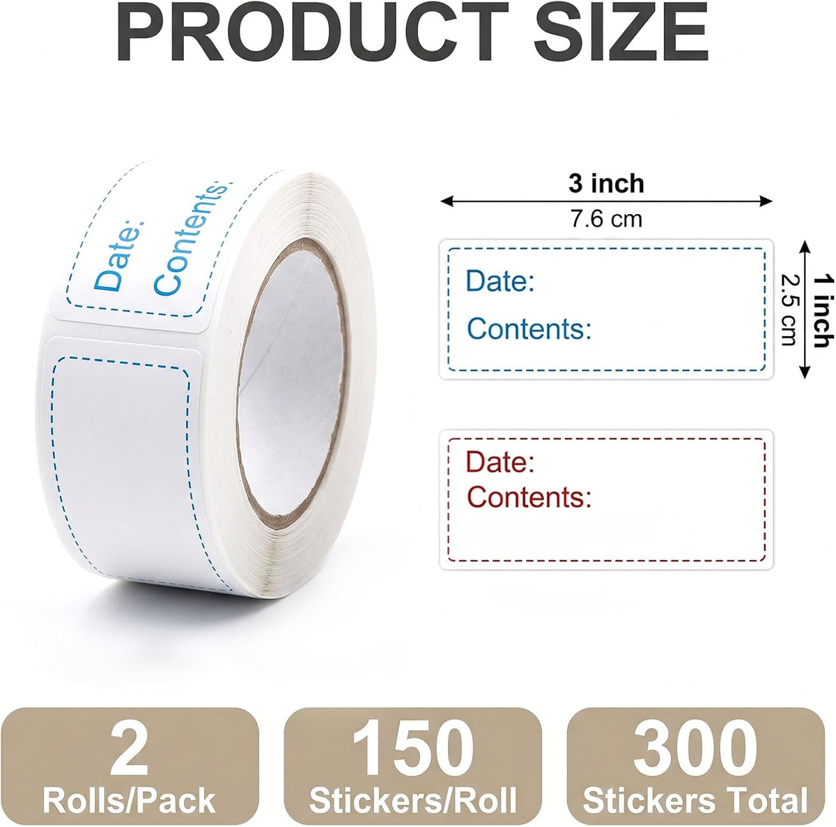 300Pcs Removable Food Labels Stickers, 1 x 3 Inch Freezer Labels for Food Containers, Date Stickers for Refrigerator Kitchen Restaurants Grocery Stores Markets Easy Clean No Residue