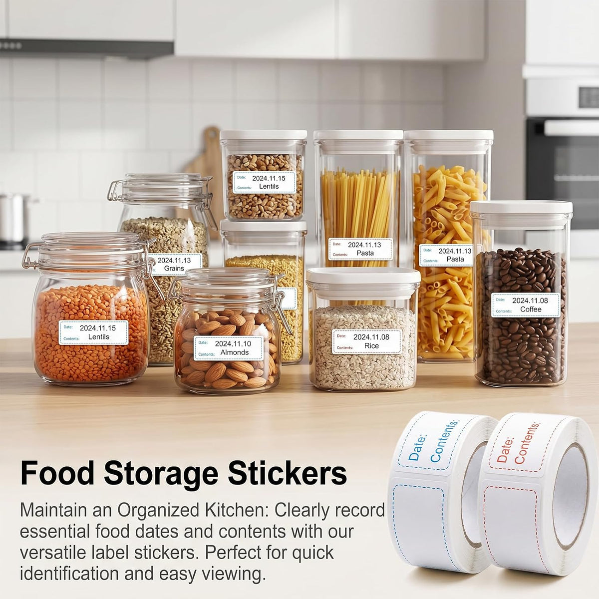300Pcs Removable Food Labels Stickers, 1 x 3 Inch Freezer Labels for Food Containers, Date Stickers for Refrigerator Kitchen Restaurants Grocery Stores Markets Easy Clean No Residue