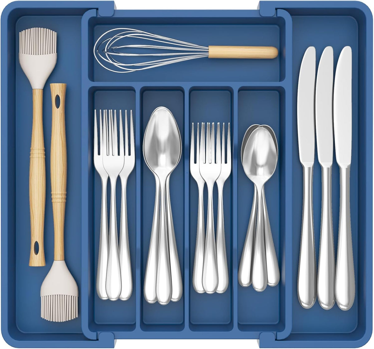 Silverware Organizer for Drawer, Expandable Utensil Tray