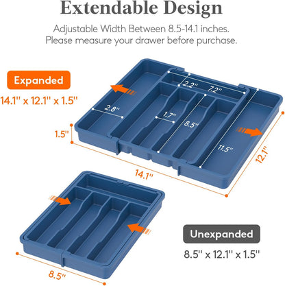 Silverware Organizer for Drawer, Expandable Utensil Tray