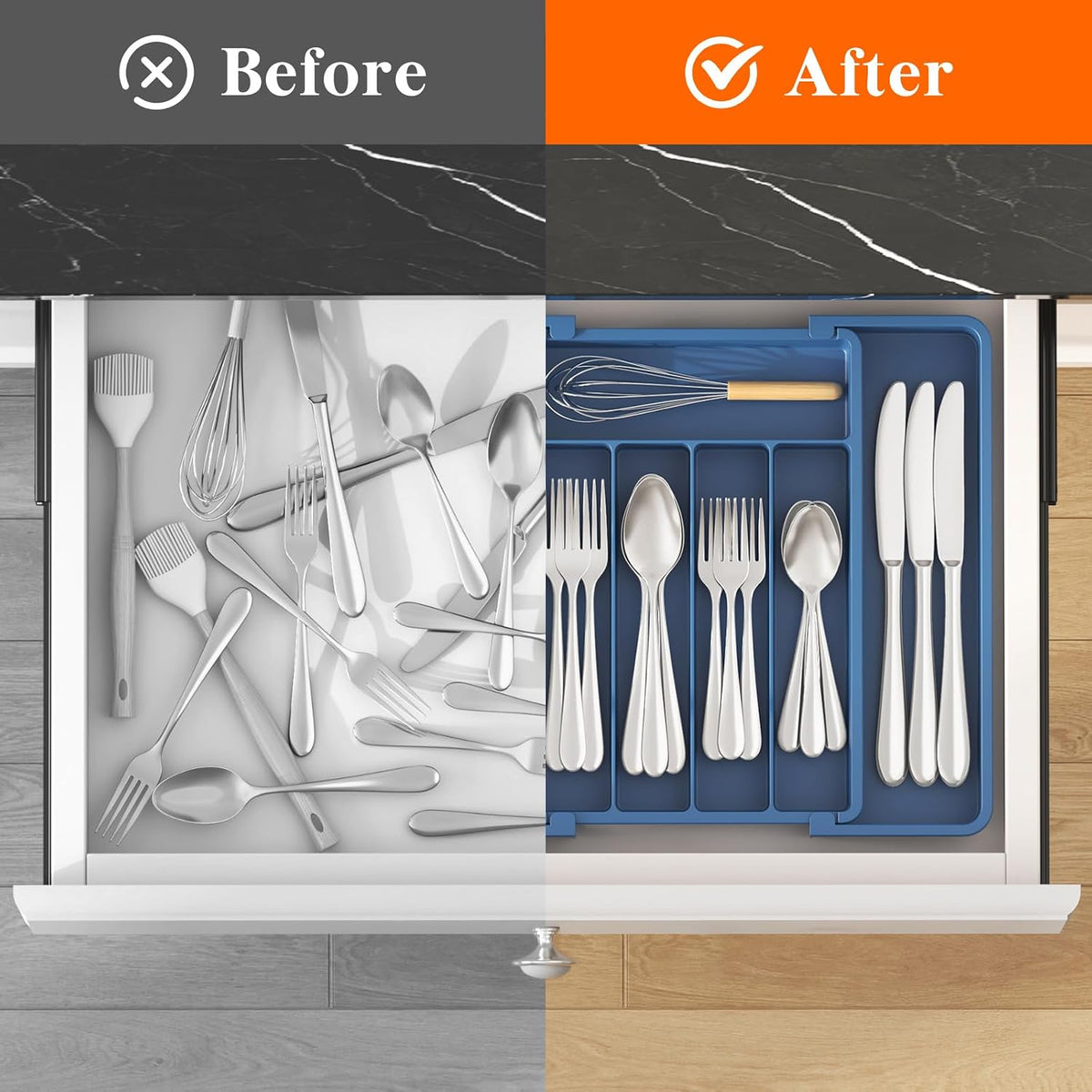 Silverware Organizer for Drawer, Expandable Utensil Tray