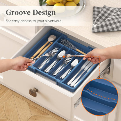 Silverware Organizer for Drawer, Expandable Utensil Tray