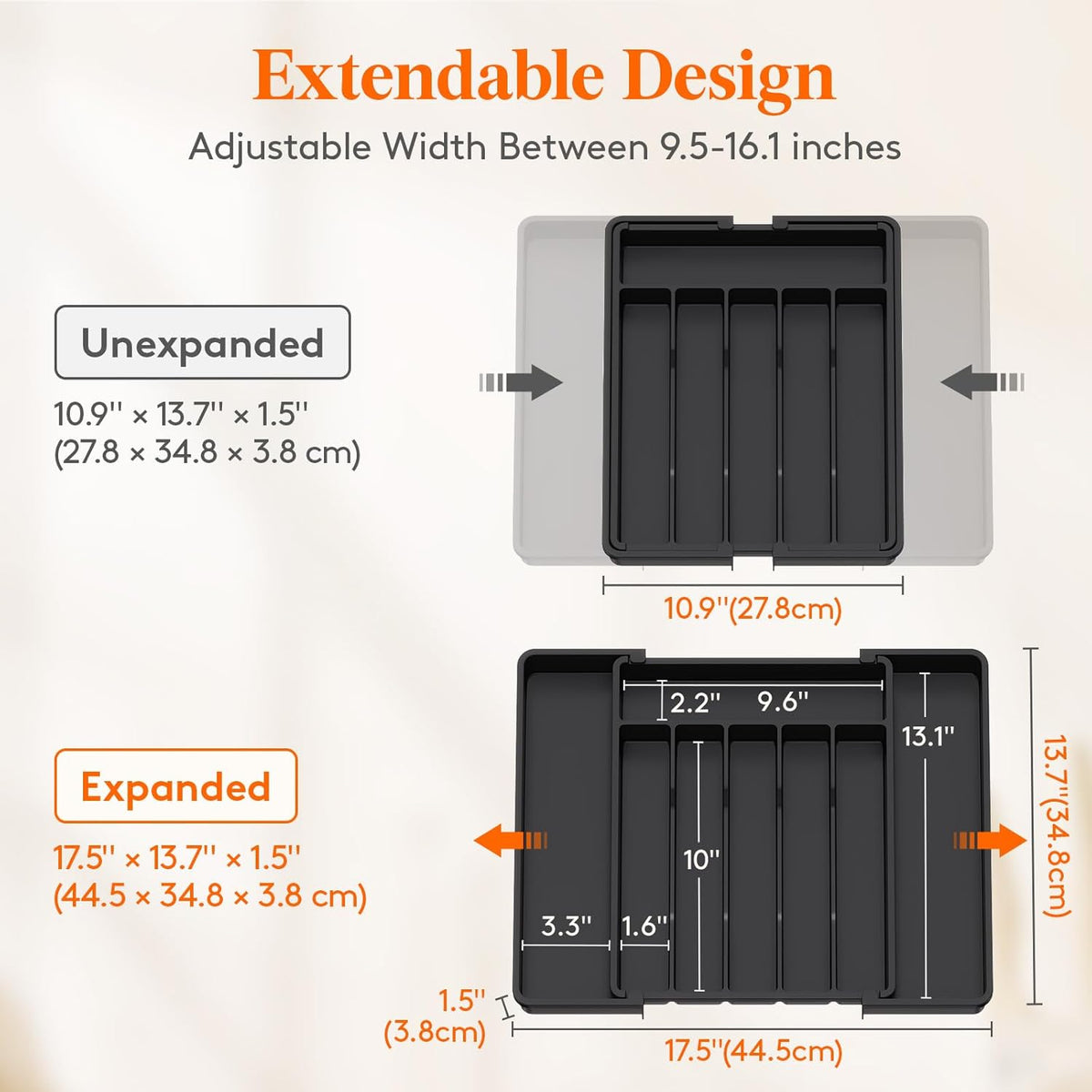 Silverware Organizer for Drawer, Expandable Utensil Tray