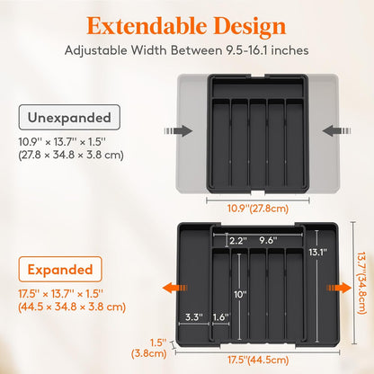 Silverware Organizer for Drawer, Expandable Utensil Tray