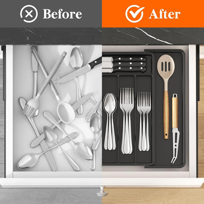 Silverware Organizer for Drawer, Expandable Utensil Tray