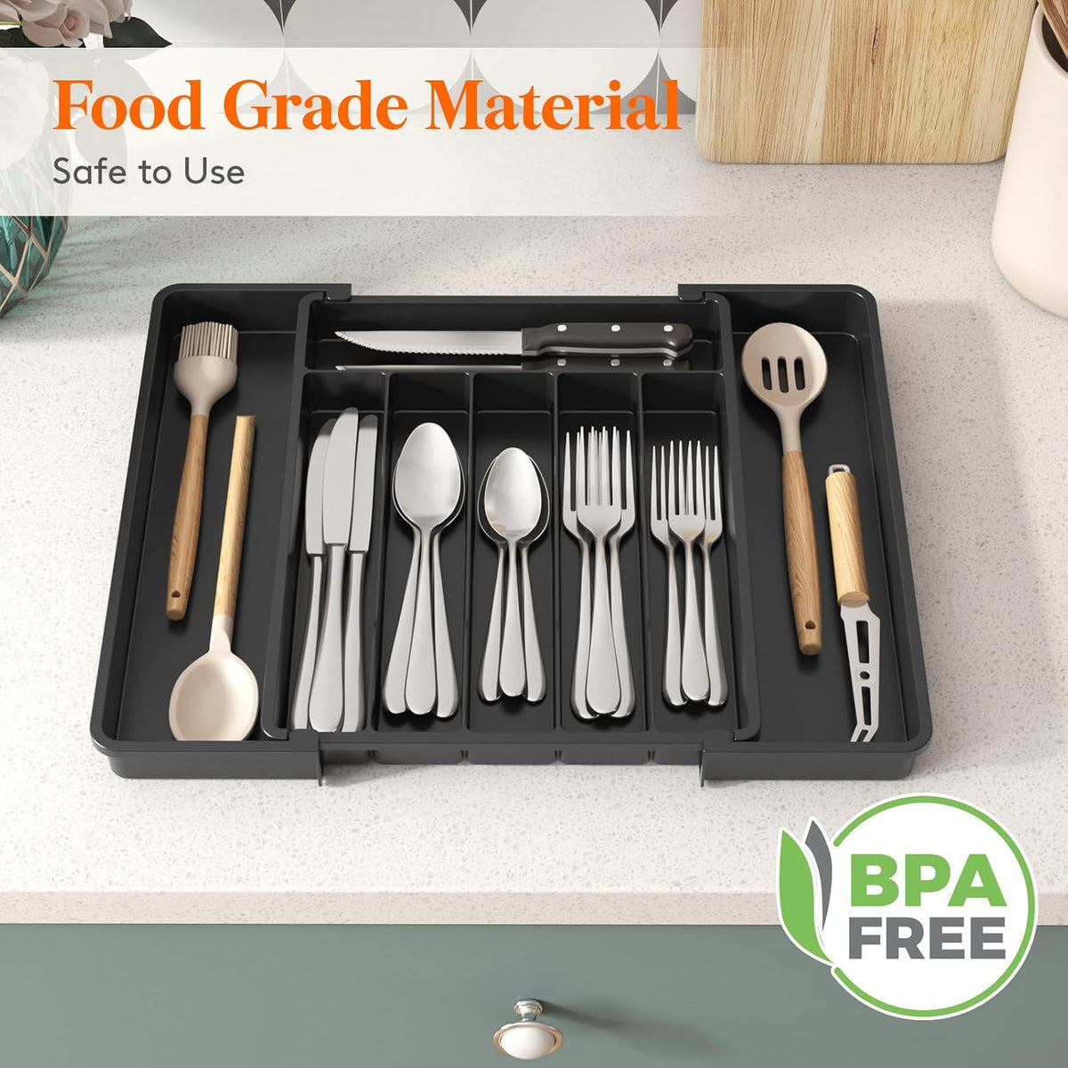 Silverware Organizer for Drawer, Expandable Utensil Tray
