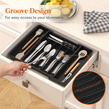 Silverware Organizer for Drawer, Expandable Utensil Tray