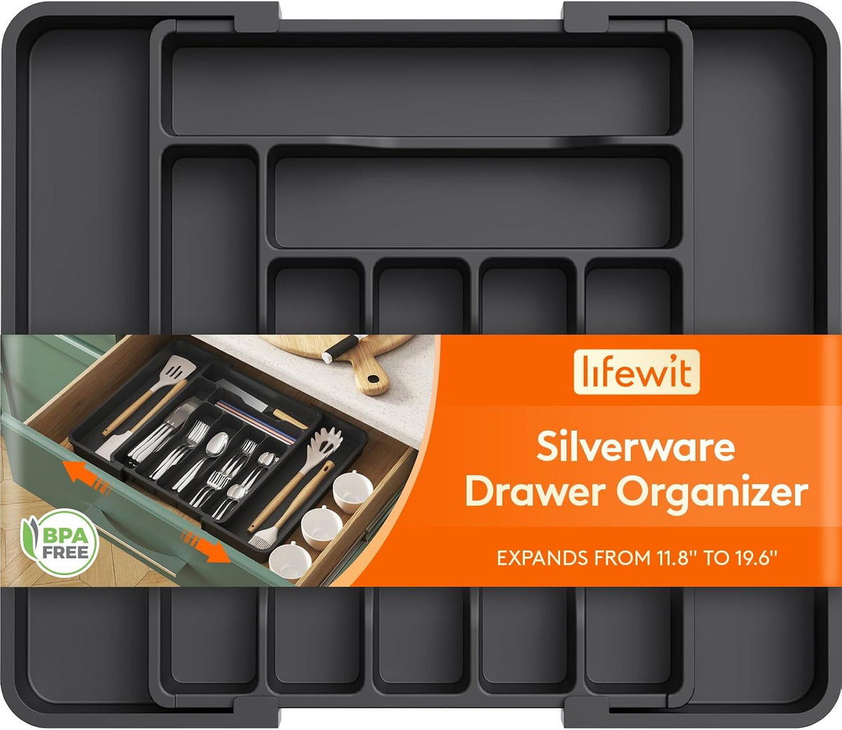 Silverware Organizer for Drawer, Expandable Utensil Tray