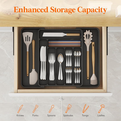 Silverware Organizer for Drawer, Expandable Utensil Tray