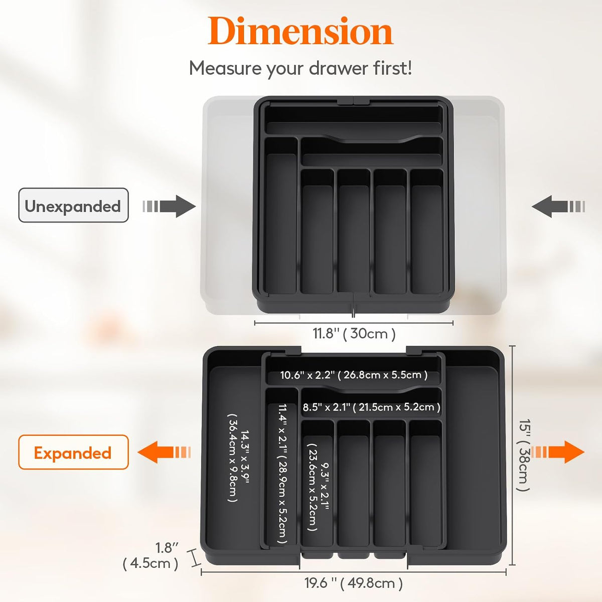 Silverware Organizer for Drawer, Expandable Utensil Tray