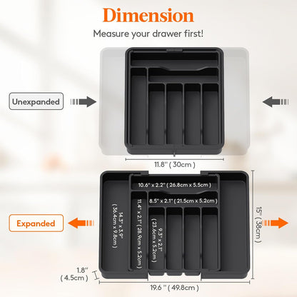 Silverware Organizer for Drawer, Expandable Utensil Tray