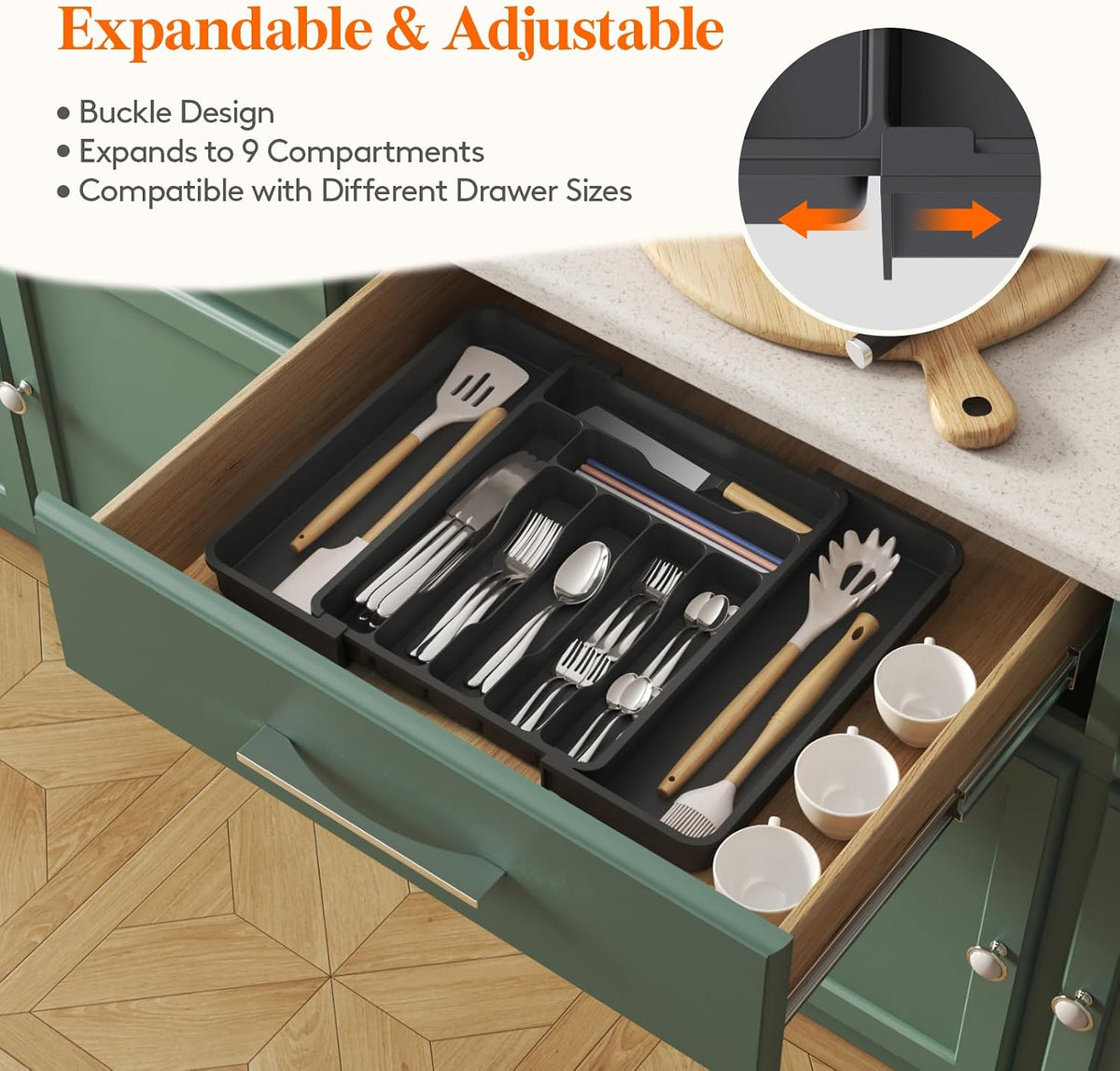 Silverware Organizer for Drawer, Expandable Utensil Tray