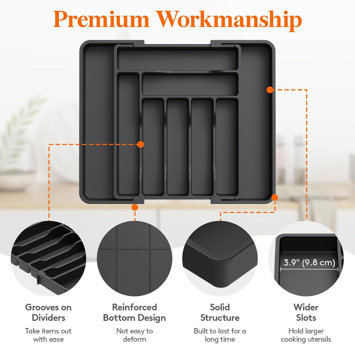 Silverware Organizer for Drawer, Expandable Utensil Tray
