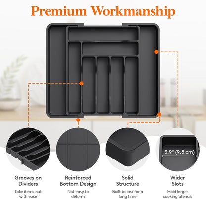 Silverware Organizer for Drawer, Expandable Utensil Tray