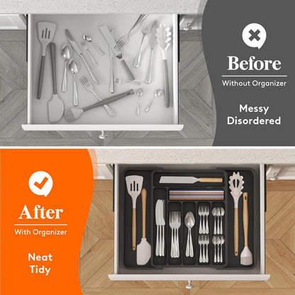 Silverware Organizer for Drawer, Expandable Utensil Tray