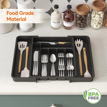 Silverware Organizer for Drawer, Expandable Utensil Tray