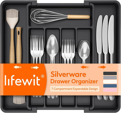 Silverware Organizer for Drawer, Expandable Utensil Tray