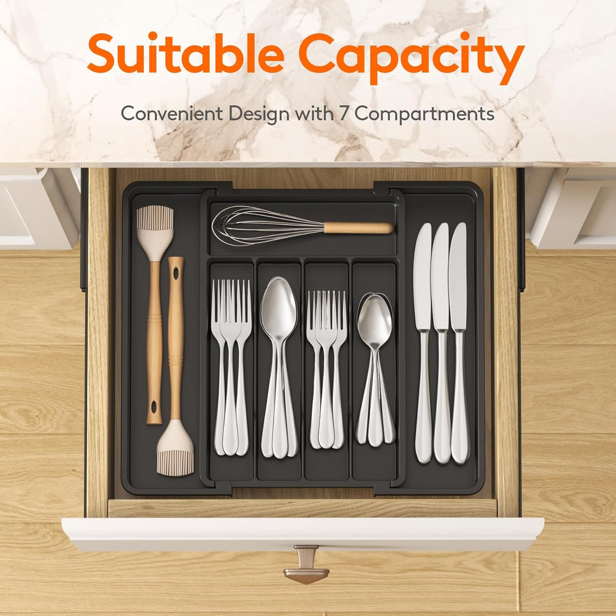 Silverware Organizer for Drawer, Expandable Utensil Tray