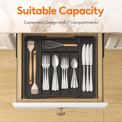 Silverware Organizer for Drawer, Expandable Utensil Tray