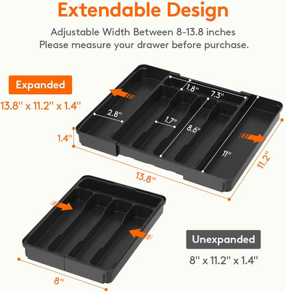 Silverware Organizer for Drawer, Expandable Utensil Tray