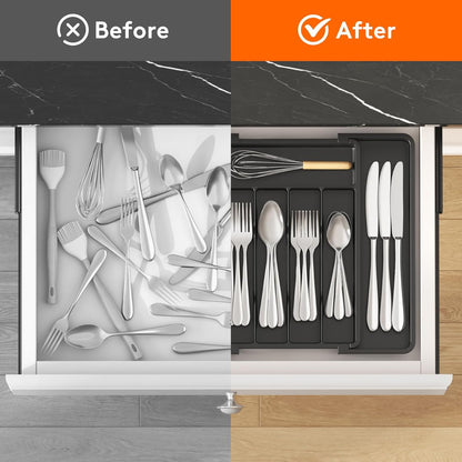 Silverware Organizer for Drawer, Expandable Utensil Tray