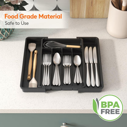 Silverware Organizer for Drawer, Expandable Utensil Tray