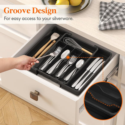 Silverware Organizer for Drawer, Expandable Utensil Tray