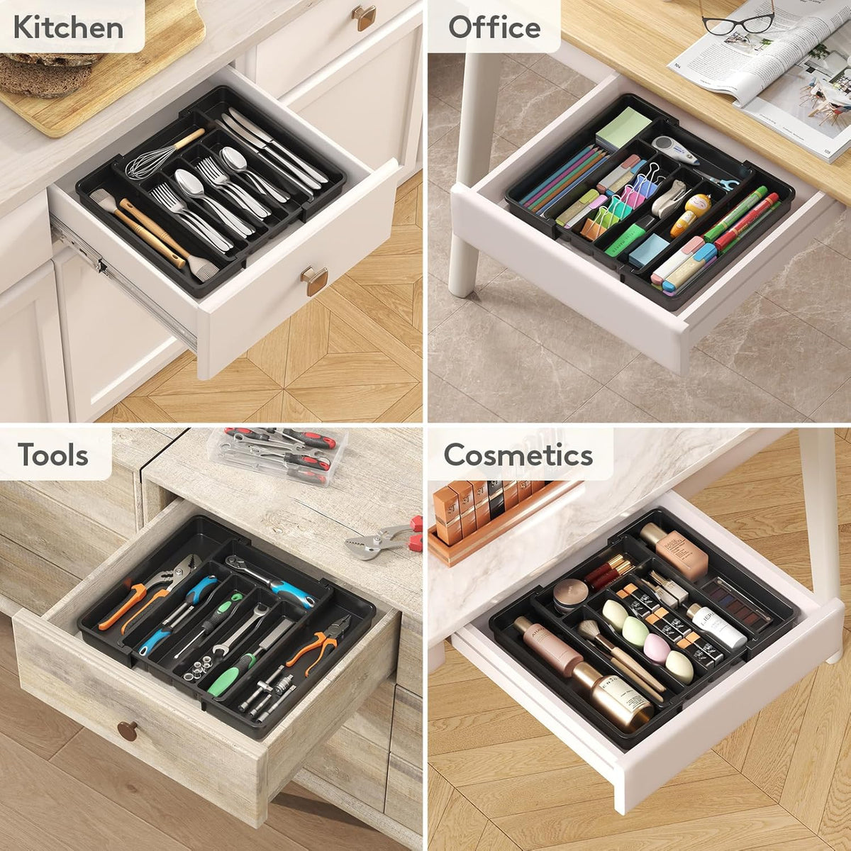 Silverware Organizer for Drawer, Expandable Utensil Tray