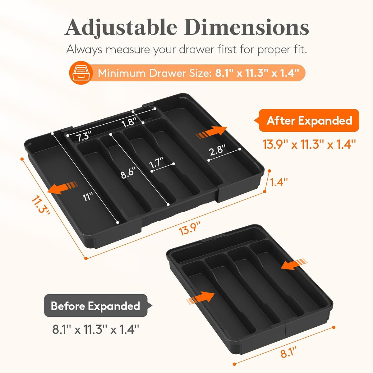 Silverware Organizer for Drawer, Expandable Utensil Tray